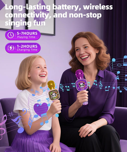 Qnxoat r 2-12 1) Bluetooth Karaoke Microphone Toy for Kids - Mini Portable Speaker with LED Lights, Wireless Pairing