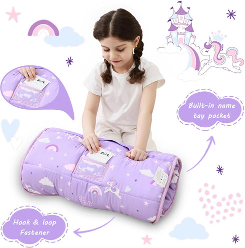 lasoftan Toddler Nap Mat with Pillow and Blanket, Extra Large Rolled Napping Mats,Slumber Bags for Boys Girls,Kids