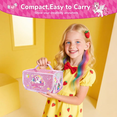 DreamyCandy 70PCS Set 4-6-8,Drawing Unicorn Washable Markers with Glitter Pencil Case,Art Supplies for Kids Ages