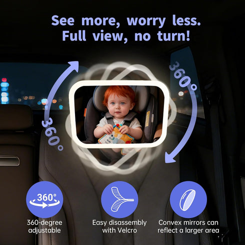BeeChip 360 Baby Car Mirror with Remote Control Light, Shatterproof, Adjustable Wide View with Night Vision, Easy