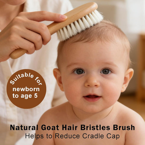 Set Set Baby Hair Brush for Newborns, Wooden Baby Brush & Comb - Toddler Cradle Cap Brush, Ultra Soft Goat Hair
