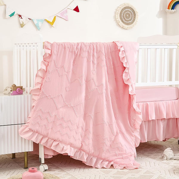 3-Piece Tufted Ruffle Crib Bedding Set for Girls - Ultra Soft Baby