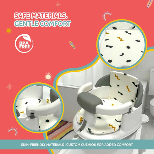 6-12 BEBECAN Non-Slip Baby Bath Seats Months, Toddler Bathtub Chair with Washable Cusion, Cap Brush & Shower Mug