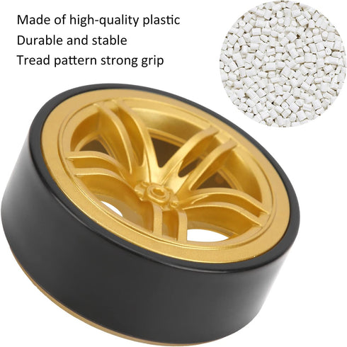 RC Car Drift Tires, 4PCS 6 Spoke Plastic Wheel Rims with Rubber Tires for 1/10 RC Drift Car (Golden)