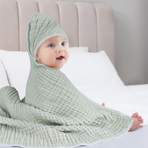 Accmor 2 Pack 100% Hooded Baby Towels, Muslin Cotton Bath Towel for Babies, Newborn, Infant and Toddler, Absorbent Soft
