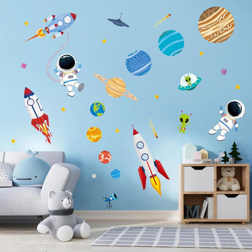 decalmile Outer Space Wall Decals, Rocket Planets Astronaut Stickers for Baby Nursery Boys Bedroom Decor