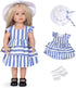 Doll Clothes and Accessories - 3 Pc. Set with Blue and White Stripes Skirt, Hat, and White Underwear