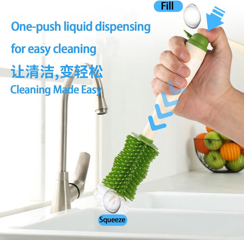 JSONO Baby Bottle Cleaning Kit - Liquid-Dispensing Brush System with Nipple & Straw Brushes - New Upgrade