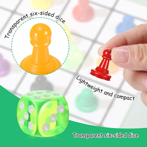 26 Pieces Multicolor Board Game Components, Includes 24 Plastic Pawn Chess Pieces and 2 Plastic 6-Sided Dice