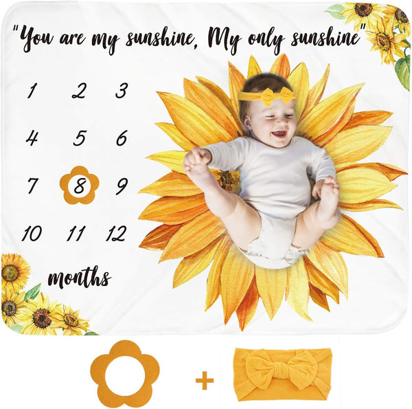 Tebaby Baby Monthly Milestone Blanket Girl - Sunflower Newborn Month Blanket Personalized