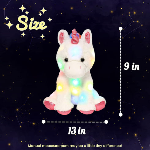 13'' Hopearl LED Plush Unicorn Lighting Up Stuffed Animal Floppy Night Lights Glow in The Dark Birthday Festival