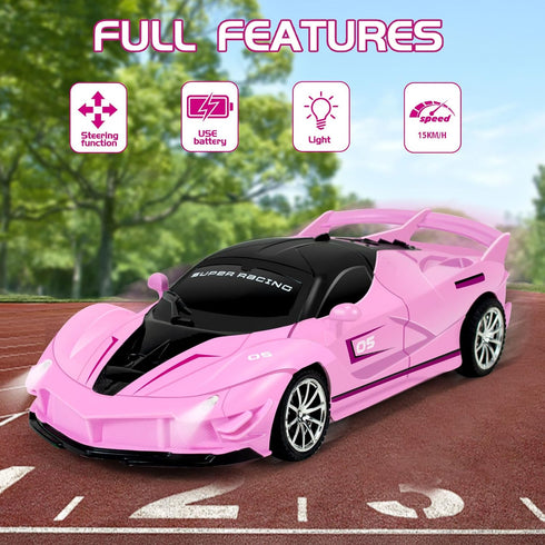 Pink RC Car for Girls, Remote Control Vehicle Toy with Lights & Controller, Birthday Gift for 3-12 Year Olds