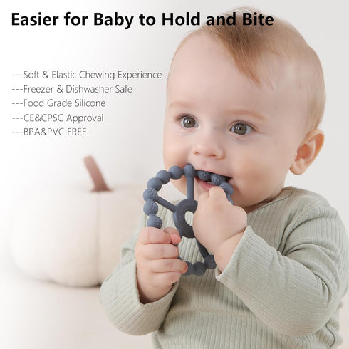 3 Pack 0-6 6-12 12-24 Ring Teether Baby Infant Toys, Baby Essentials, Silicone Teething Ring Toys for Babies Months