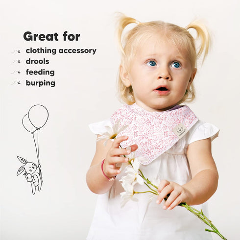 10-Pack Organic Baby Bandana Bibs, Super Absorbent Cotton for Boys, Girls, Teething Bibs, Infant, Toddler (Tea Party)