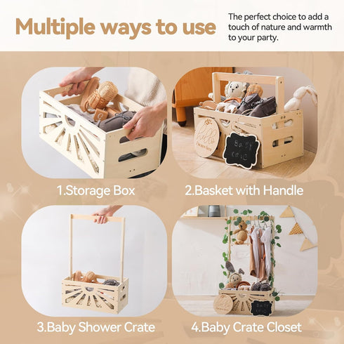 8 1 Closet, In Wooden Baby Shower Crate Baby Basket with Handle Footprint Kit for Baby Shower Gifts, Baby Shower Wooden
