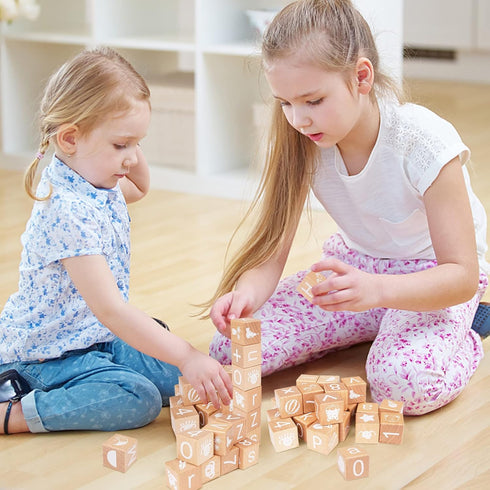 Alphabet Letters Stacking Blocks, 26 Wooden ABC Building Blocks for Toddlers, Educational Montessori Sensory Toys