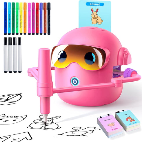 NAUQUOHZ Drawing Robot for Kids with 100 Cards, Montessori Painting Learning Toys for