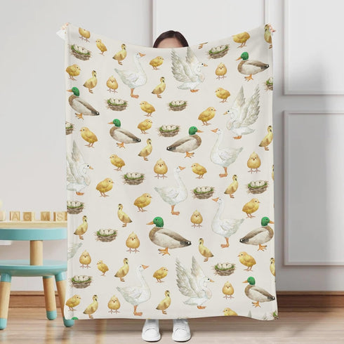 Watercolor Farm Birds Ducks Eggs Baby Toddler Blanket, Soft Crib Stroller Receiving Blankets 30x40