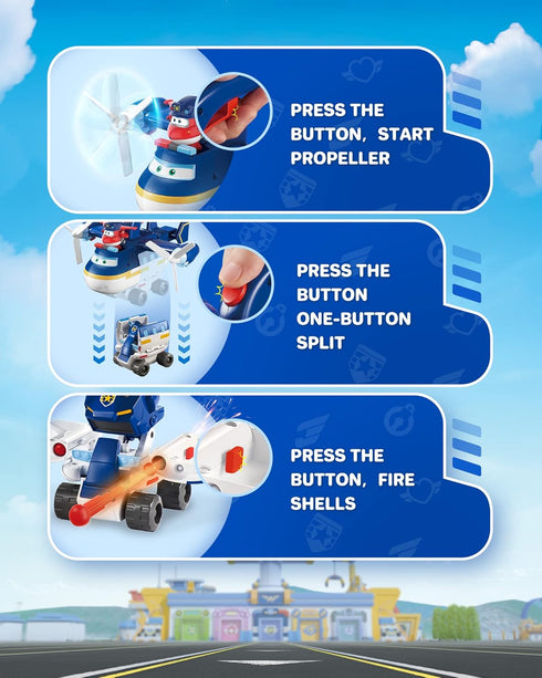 Super Wings Toy Airplane, Patrol Car, 2" Tall Jett Action Figure Set, Transforming Airplane Toy Vehicle, Airplane to