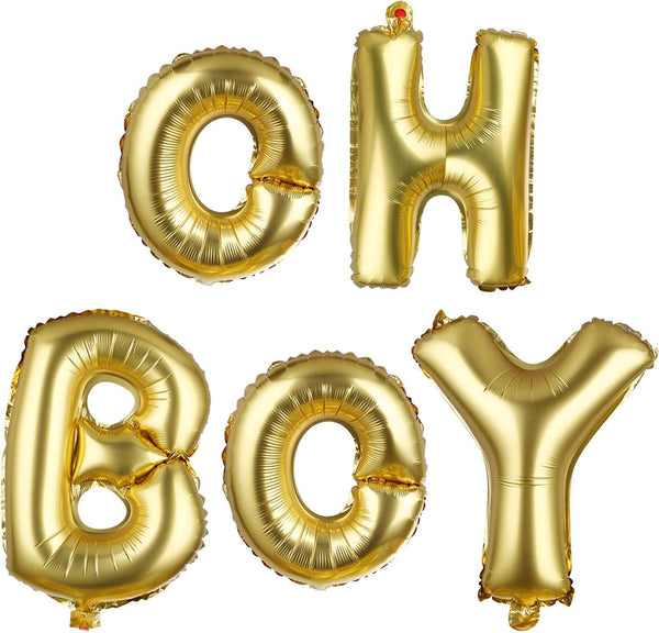 BBTO 2 Pack Oh and Boy Balloons Banners with Gold Rope for Baby Shower Birthday Party Gender Reveal