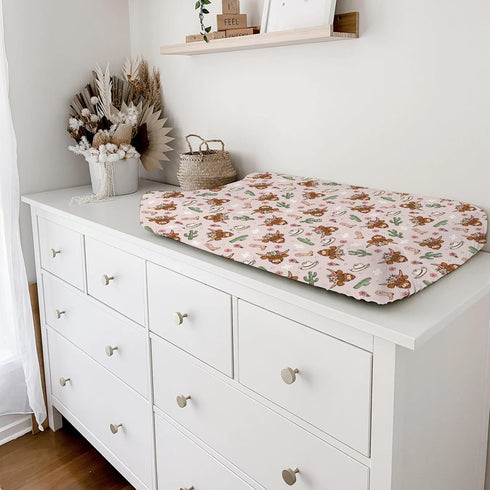 Western Cowgirl Cow Cactus Changing Pad Cover, Cowgirl Hats Boots Floral Diaper Changing Table Sheets for Baby