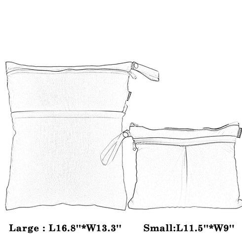 2pcs Damero Travel Wet and Dry Bag, Reusable Wet Bags Organizer with Two Zippered Pocket for Cloth Diaper, Pumping