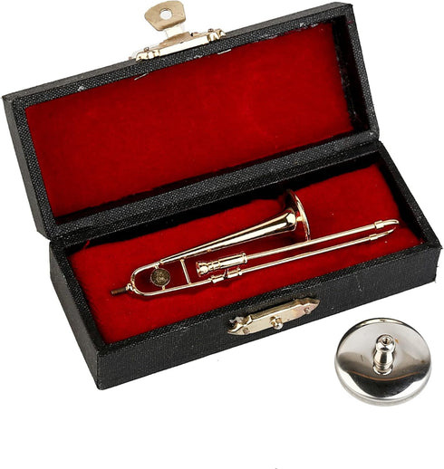 Dselvgvu (3.46"x0.75") Miniature Trombone with Stand and Case Brass Mini Musical Instrument Trombone Replica