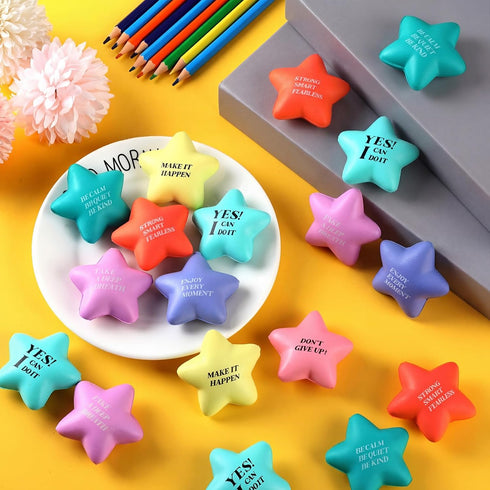 100 Pack Sotiff Star Stress Balls Bulk for Adults Kids Stress Relief Balls with Motivational Quotes Mini Inspirational