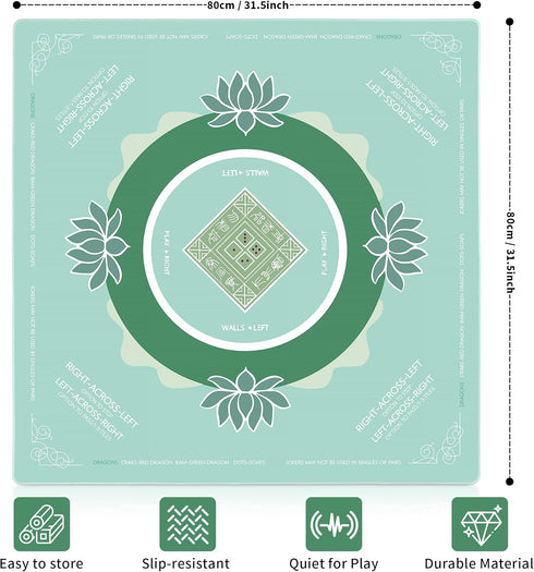 American Mahjong Game Mat - Anti-Slip Neoprene, Noise Reduction & Wrinkle-Resistant | Odorless & PAH-Free | Includes