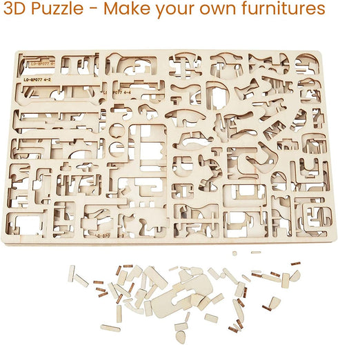 BOHS 34-Piece Dollhouse Furniture Set, Laser Cut Wooden 3D Puzzles for Miniature Doll House DIY Models