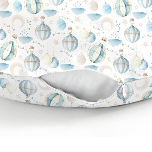 Neutral Blue Hot Air Balloons Baby Nursing Pillow Covers for Boy Girl Pastel Balloons Moon Star Clouds Nursery