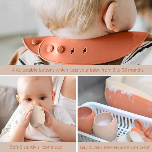 Baby Silicone Feeding Set - Baby Led Weaning Utensils, Silicone Bibs, Infant Feeding Cups for Boys, Girls, Set of 8