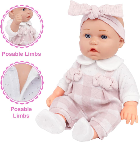 12" Playset 6 12 Inch Ecore Fun Baby Doll and Clothes Accessories - Pcs Doll with Pink Romper Outfit, Headband, Socks