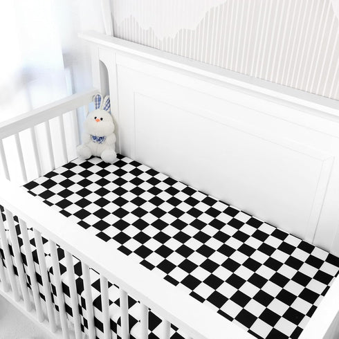 Set Checkered Nursing Pillow Cover & Crib Sheets for Boys and Girls - Black