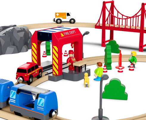 LiBoon Pack, Set, 3 Wooden Train Track Expansion Train Accessories of City Fire Station Compatible for All Major Brands