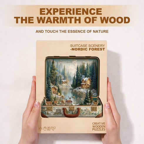 290 13.4 12.9in Suitcase Scenery-Nordic Forest Wooden Christmas Puzzles Adults, Pieces Wood Puzzle with Unique Animal