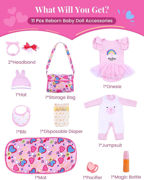 11 Playset 17-22 Inch BABESIDE PCS Reborn Baby Doll Clothes and for Baby Doll Girl Outfits Accessories with Nursing Pad