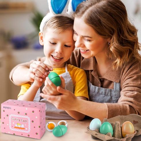 Sets WHOHOLL Wooden Easter Play Eggs Toy, Play Food for Kids Kitchen, Sturdy Wood Eggs with Magnetic Separable Yolk