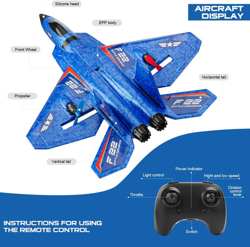 RC Plane, F22 RC Airplane Fighter Ready to Fly, 2.4Ghz 2 Channel Remote Control Plane for Kids Beginners