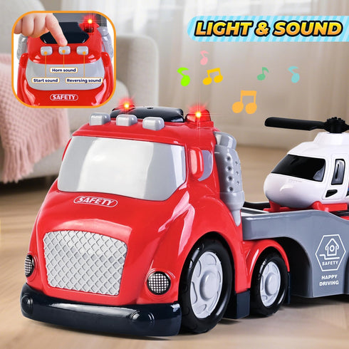 1 2 3 Old,5 1 12-18M+ Toddlers Truck Toys,Boy Toys Gifts for Years in City Fire Transport Truck with Lights
