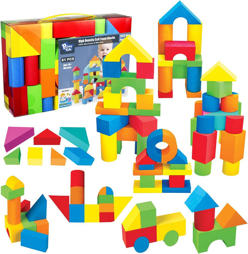 81 Pieces Foam Building Blocks for Toddlers 1-3, Soft Stacking Bath Toys, Montessori Sensory Toys