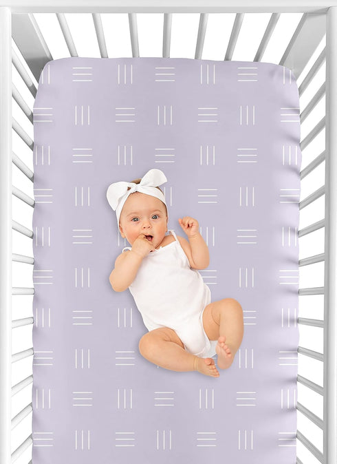 Sweet Jojo Designs Lavender Purple Boho Mudcloth Girl Fitted Crib Sheet Baby or Toddler Bed Nursery - Light Lilac