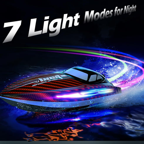 jogpun 30KMH 7 8-12 Cooling,20Mins,Low Alert,2.4Ghz,Red RC Remote Control Boat with LED Light Modes Waterproof Electric