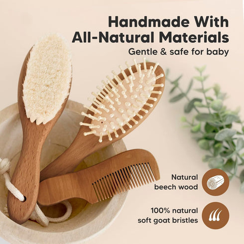 Keababies Baby Hair Brush and Baby Diaper Caddy Organizer - Brush with Soft Goat Bristles - Large Nursery Organizer