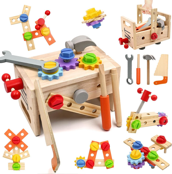 AiTuiTui 29PCS Kids Tool Set with Wooden Tool Box, Toddler Tool Set
