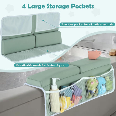 Elbow Set, 1.5 Inch Baby Bath Kneeler and Rest Pad Thick Memory Foam Soft Bath Kneeler with Bath Toys Organizer