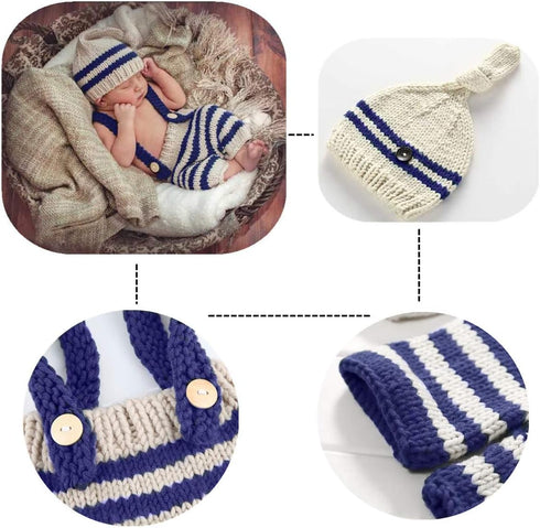 3 PCS Newborn Photography Prop Baby Hat Knitted Handmade Cover Diaper with Toddler Swaddle Blankets Wraps