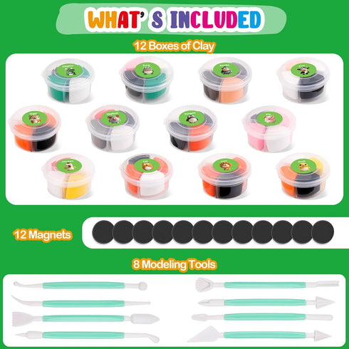 12 8-12, Kasfalci Air Dry Clay Kit for Kids, Animals Modeling Magic Clay, Arts & Crafts for Kids Ages Ultra Light