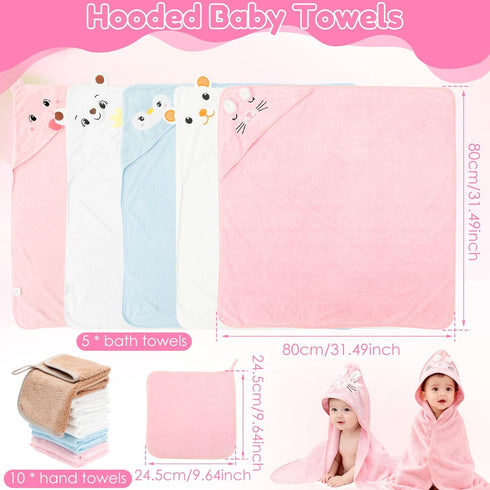 kjcbkcb 15 Set 5 10 Pcs Baby Bath Towel Soft and Absorbent Includes Hooded Baby Towels and Washcloths for Kids