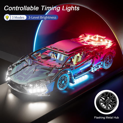 Sport Car Building Block Sets for Adults, Race Car with LED Lights Collectible 1:14 MOC Model Engineering Toy Birthday